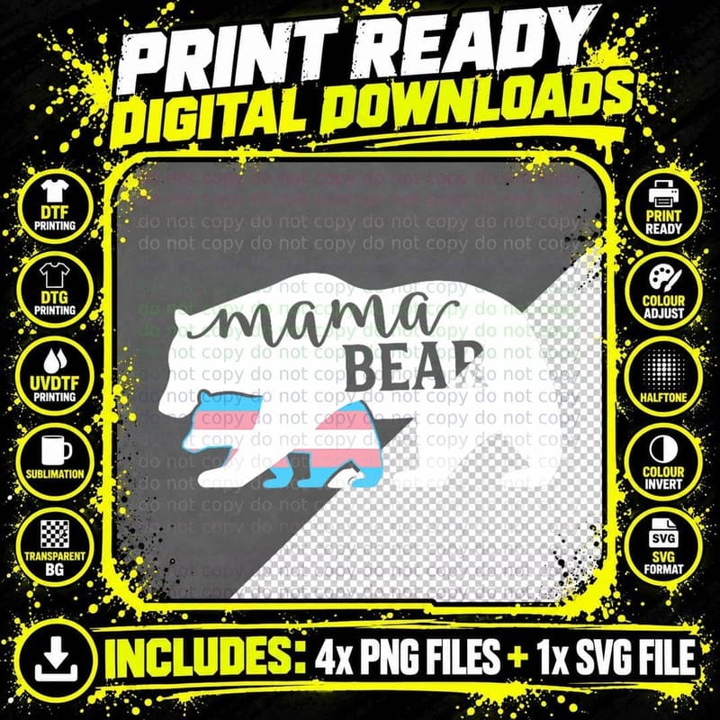 Trans Transgender Mama Bear T-Shirt LGBT Pride Flag Png SVG Digital Bundle