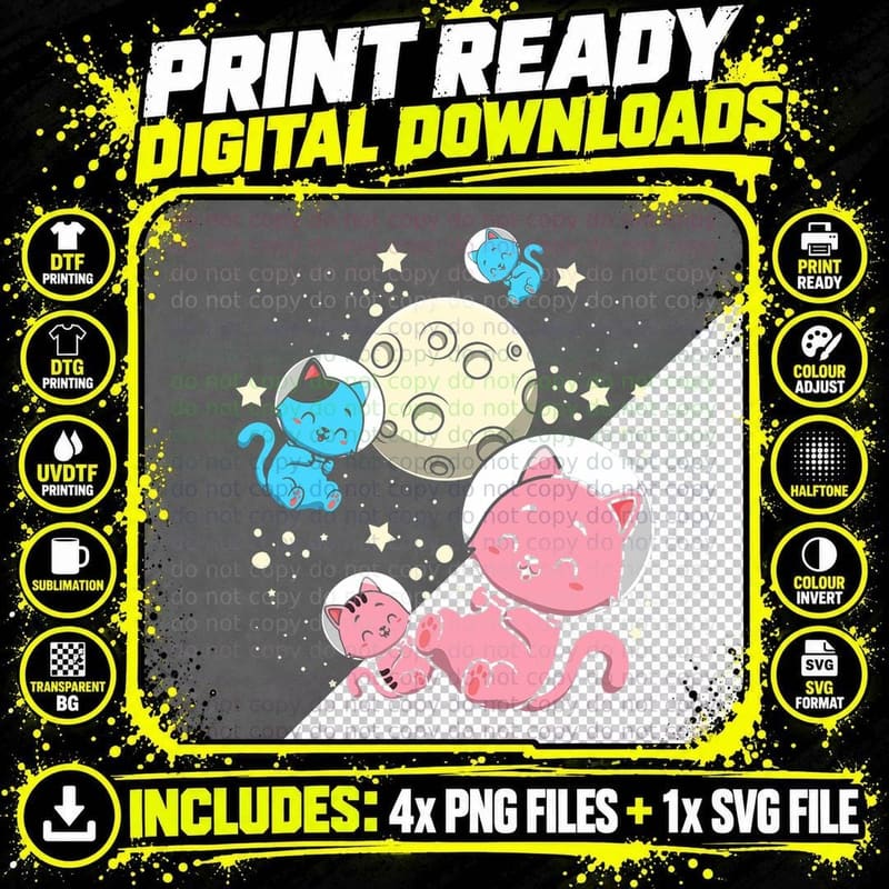 Transgender Space Cat Trans Flag Transexual Cat Lover Png SVG Digital Bundle