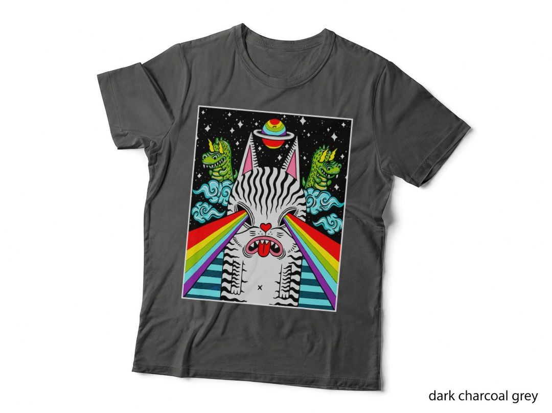 Trippy Psychedelic Rainbow Space Cat Dinosaur Pop Art Shirt T-Shirt