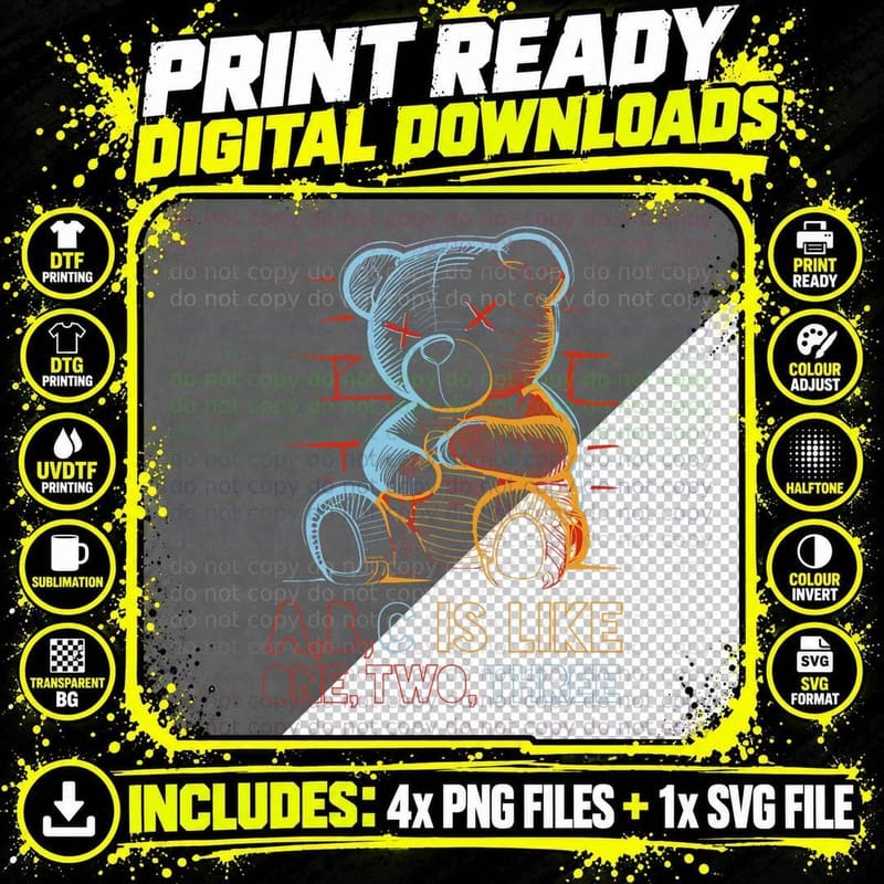 Trippy Teddy Bear, Psychedelic Teddy Bear Alphabet Png SVG Digital Bundle