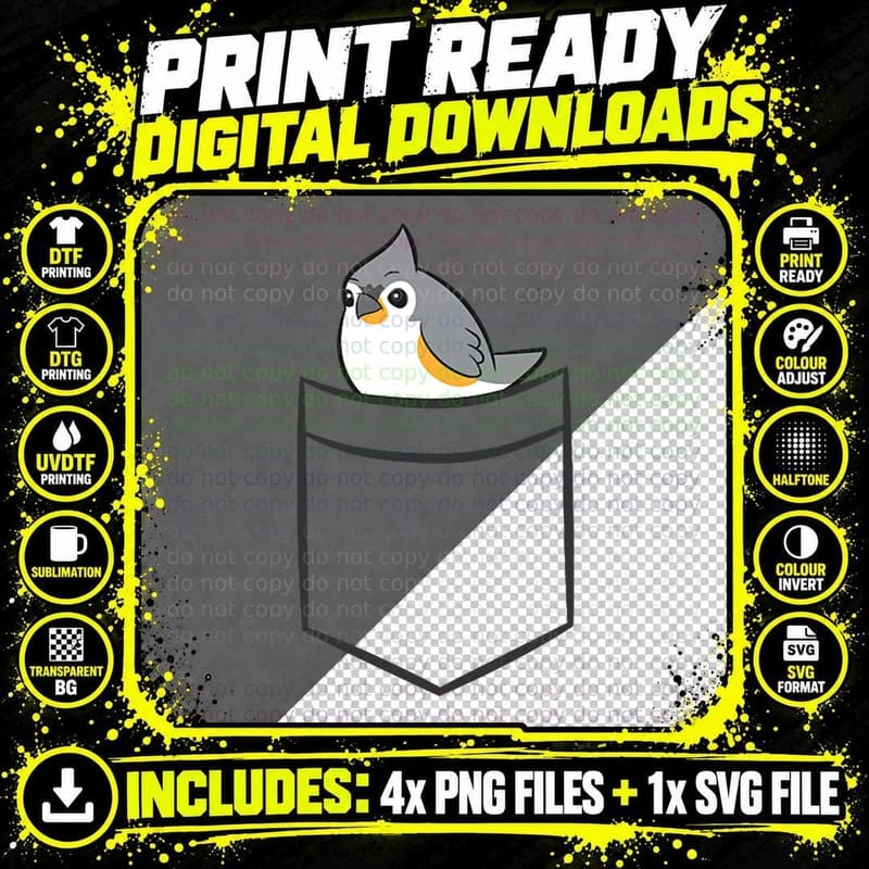 Tufted Titmouse in the Pocket Cute Titmouse Bird T-Shirt Png SVG Digital Bundle