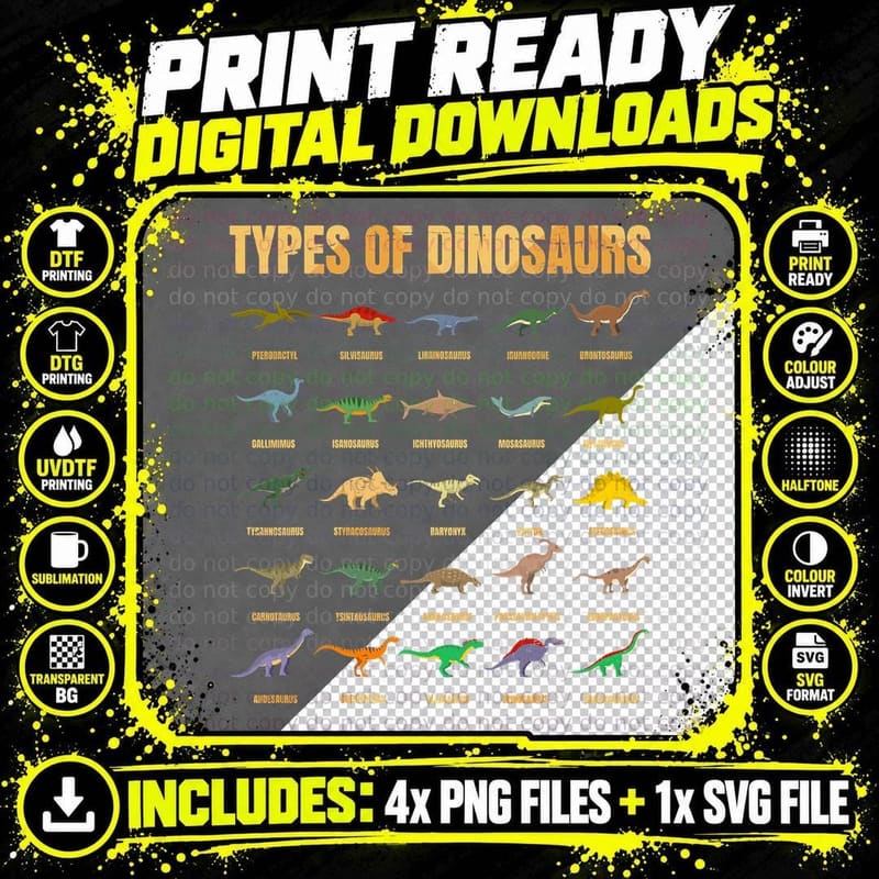 Types of Dinosaurs - Dino Identification - Rex Dinosaur Png SVG Digital Bundle