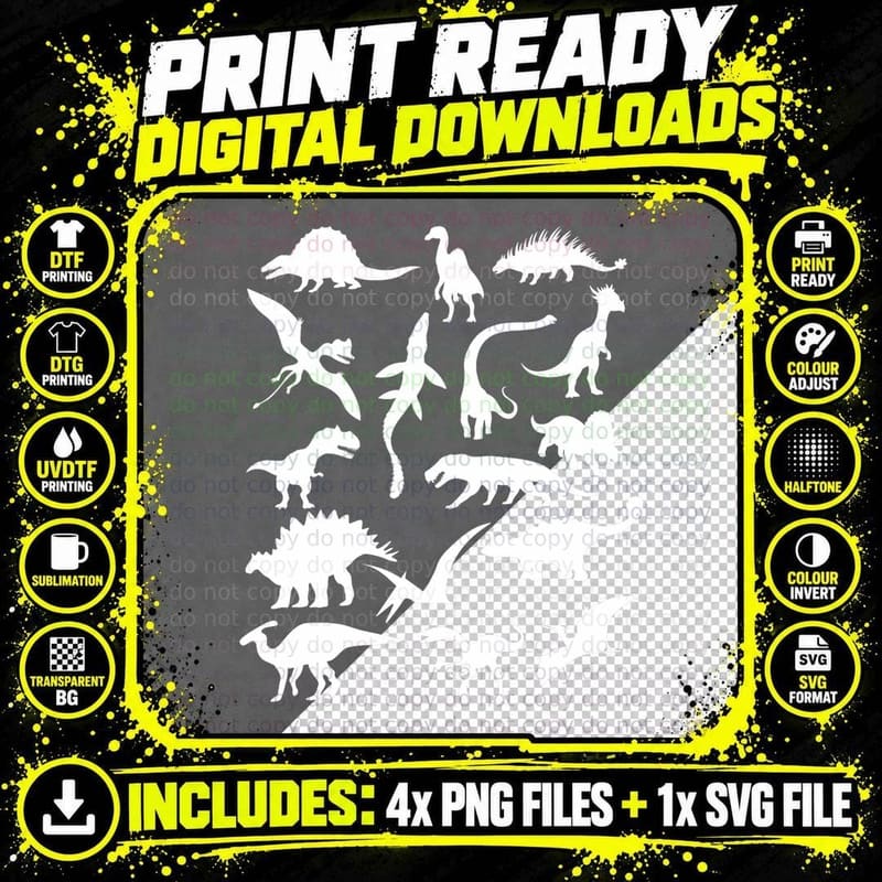 Types of Dinosaurs Graphics Dino Tea-Rex Dinosaur Funny Png SVG Digital Bundle