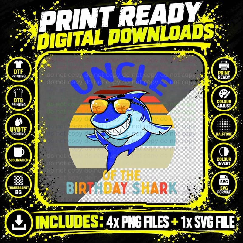 Uncle of the Shark Birthday Matching Family T-Shirt Png SVG Digital Bundle
