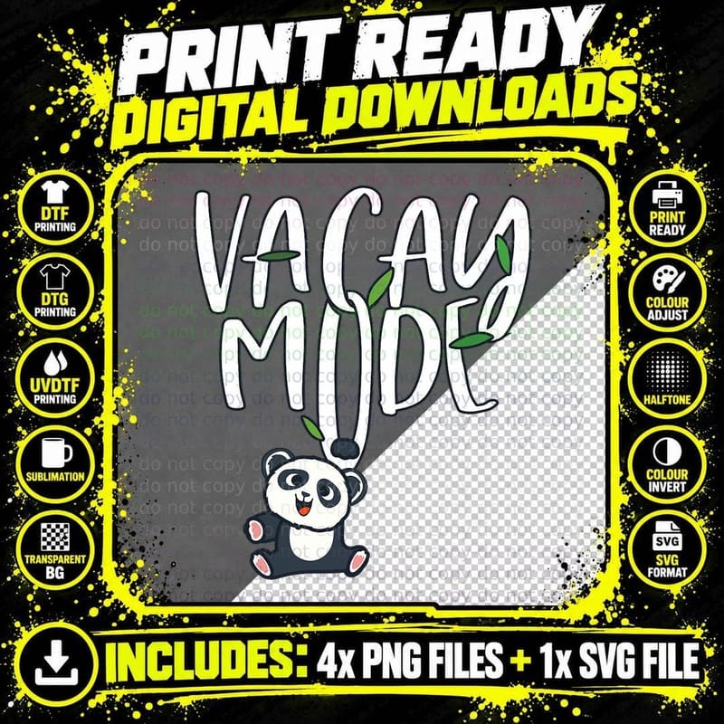 Vacay Mode Shirt Women Vacation Outfit Girls Panda Lover Png SVG Digital Bundle
