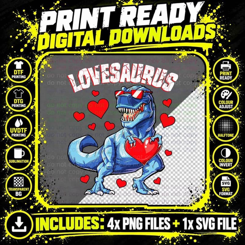 Valentines Day Dinosaur Lovesaurus T Rex S Boys Kids Men Png SVG Digital Bundle