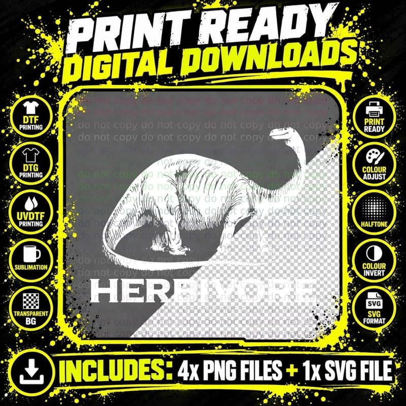 Vegetarian Life Style Herbivore Dinosaur Vegan T-Shirt Png SVG Digital Bundle