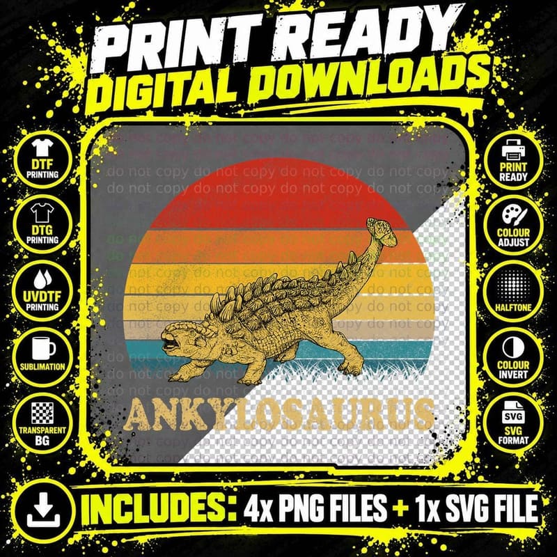 Vintage Ankylosaurus T-Shirt Dinosaur Lovers T-Shirt Png SVG Digital Bundle