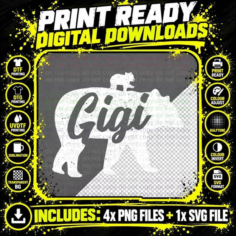Vintage Gigi Grandma Bear with 1 Cub Mother's Day Png SVG Digital Bundle