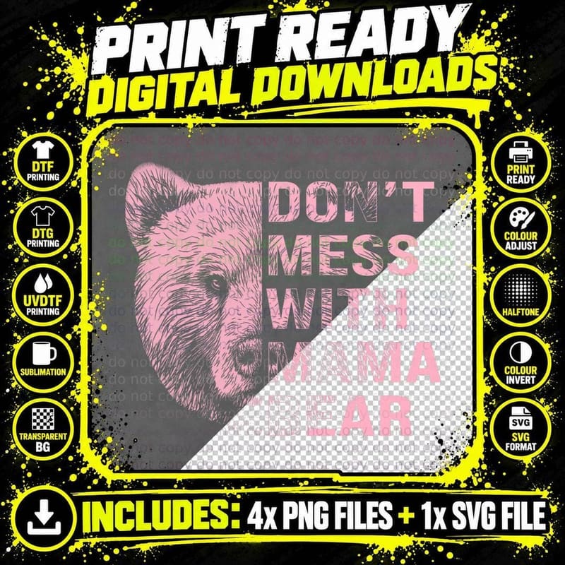 Vintage Mothers Day Don't Mess with Mama Bear Gifts Png SVG Digital Bundle