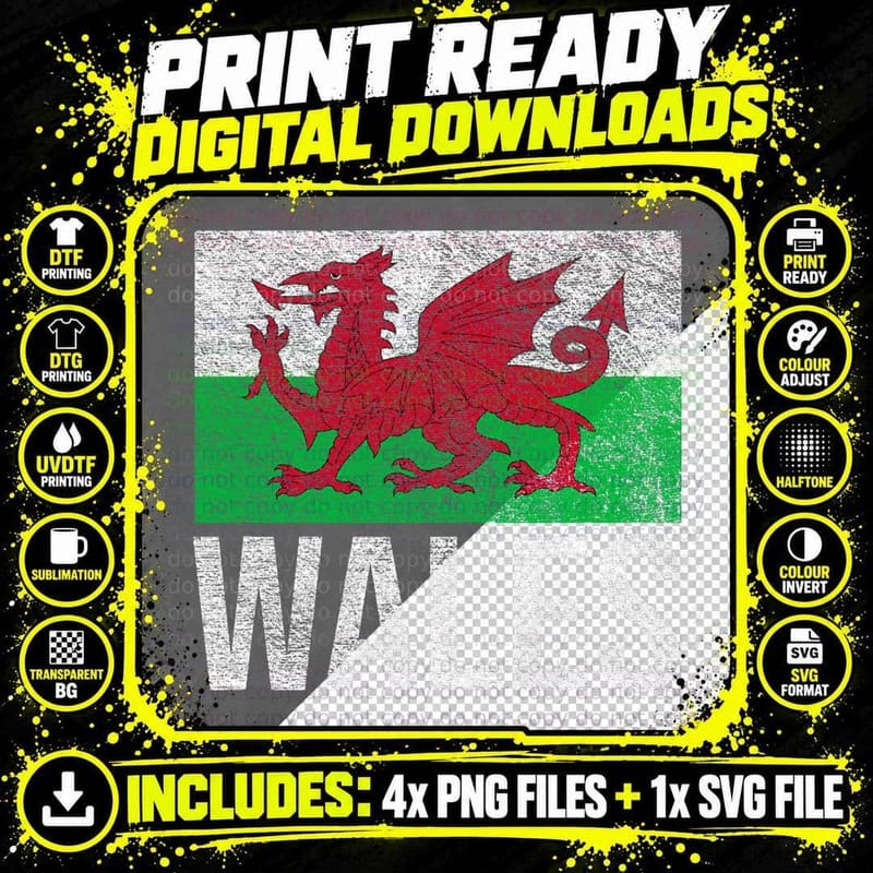 WALES FLAG WELSH PRIDE RED Dragon Cardiff United Kingdom Png SVG Digital Bundle