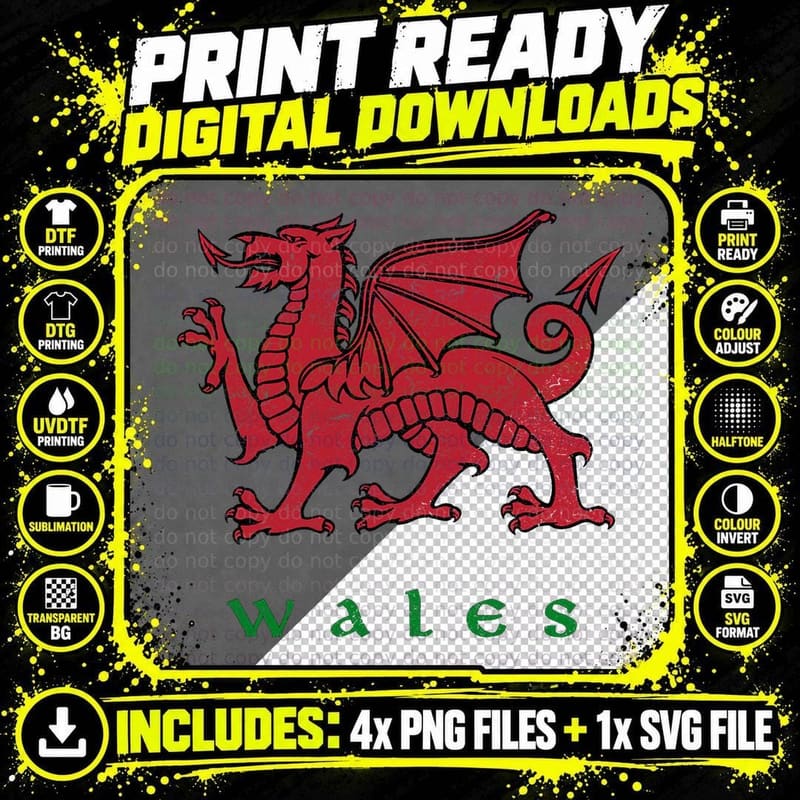 Wales Welsh Dragon T-Shirt Png SVG Digital Bundle