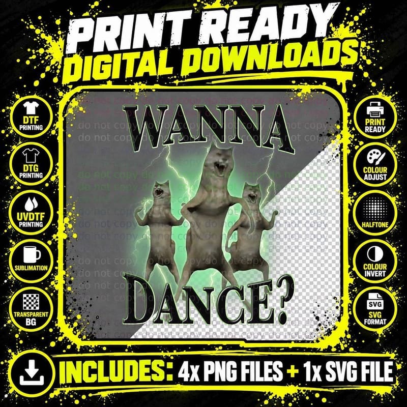 Wanna Dance, Funny Meme Wolf Dancing T-Shirt Png SVG Digital Bundle