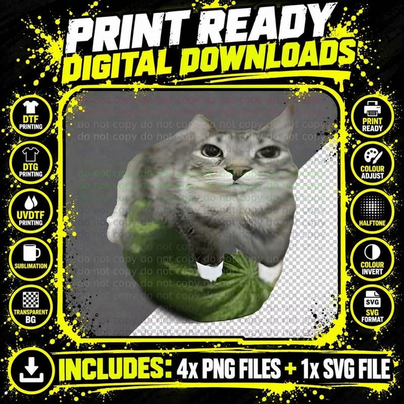 Watermelon Cat Meme T-Shirt Png SVG Digital Bundle