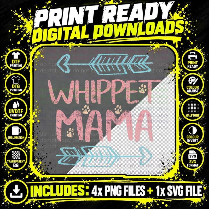 Whippet Lover Owner Funny Dog Mom Gifts Whippet Mama Png SVG Digital Bundle