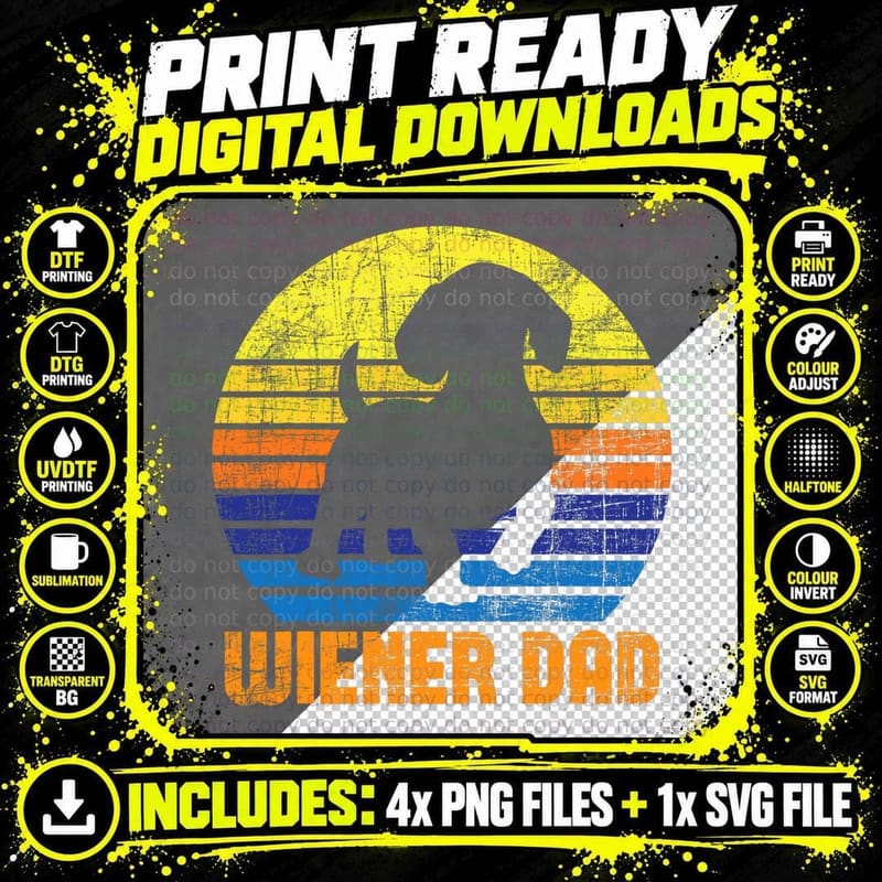 Wiener Dad - Dachshund Dog Lover Animal Lover Pet Owner Png SVG Digital Bundle