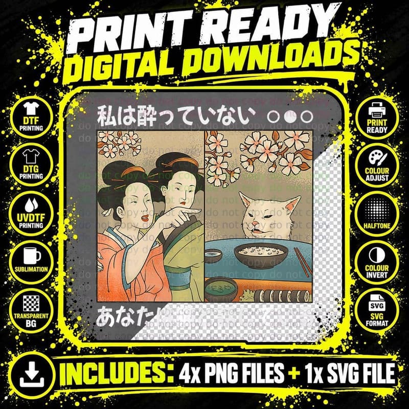 Woman Yelling at Cat Meme Traditional Japanese Png SVG Digital Bundle