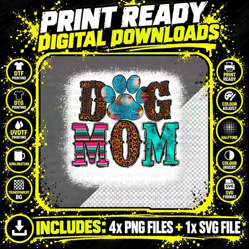 Women Tie Dye Leopard Dog Mama for Mom Mother's Day Dog Png SVG Digital Bundle