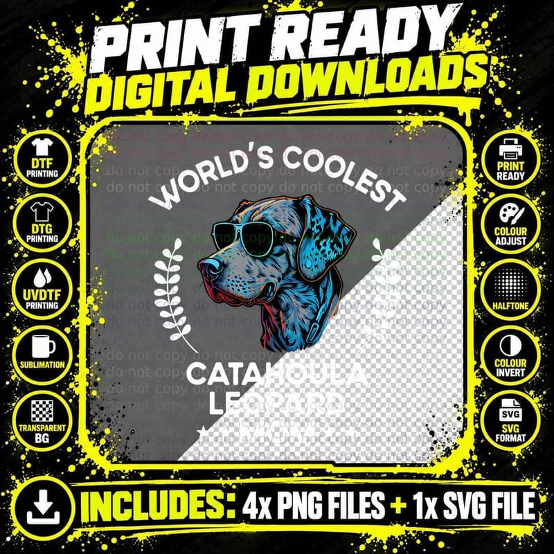 World's Coolest Dog Mom Mama - Women Catahoula Leopard Png SVG Digital Bundle