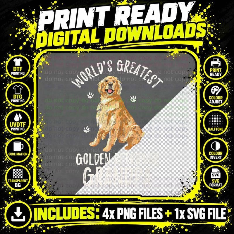World's Greatest Golden Retriever Grandpa Funny Dog Png SVG Digital Bundle