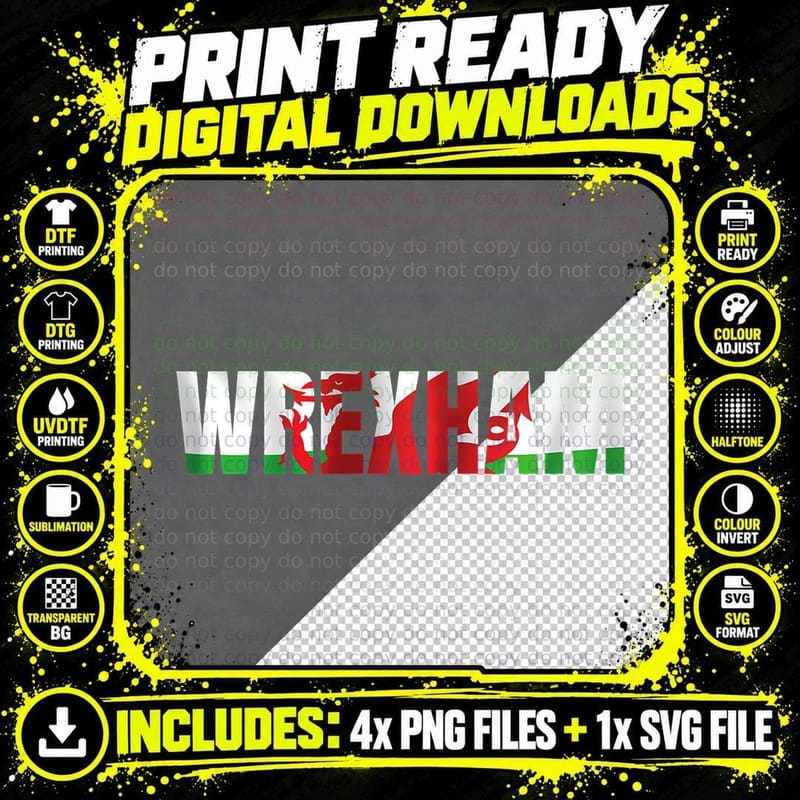 Wrexham Wales Welsh Dragon Flag T-Shirt Png SVG Digital Bundle
