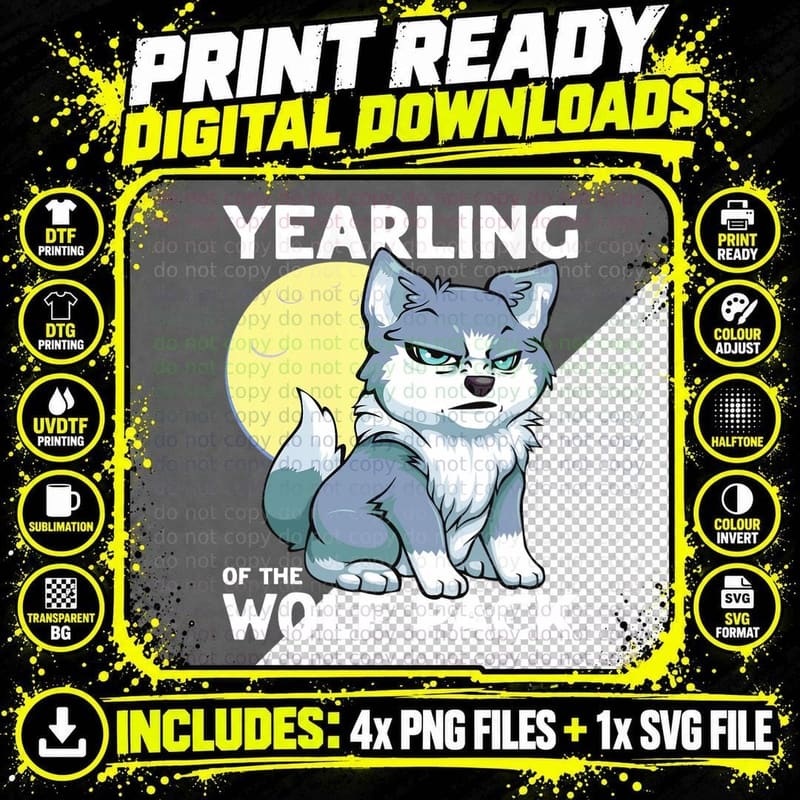Yearling of the Wolf Pack Cute Wolf Puppy Kids Son Boys Png SVG Digital Bundle
