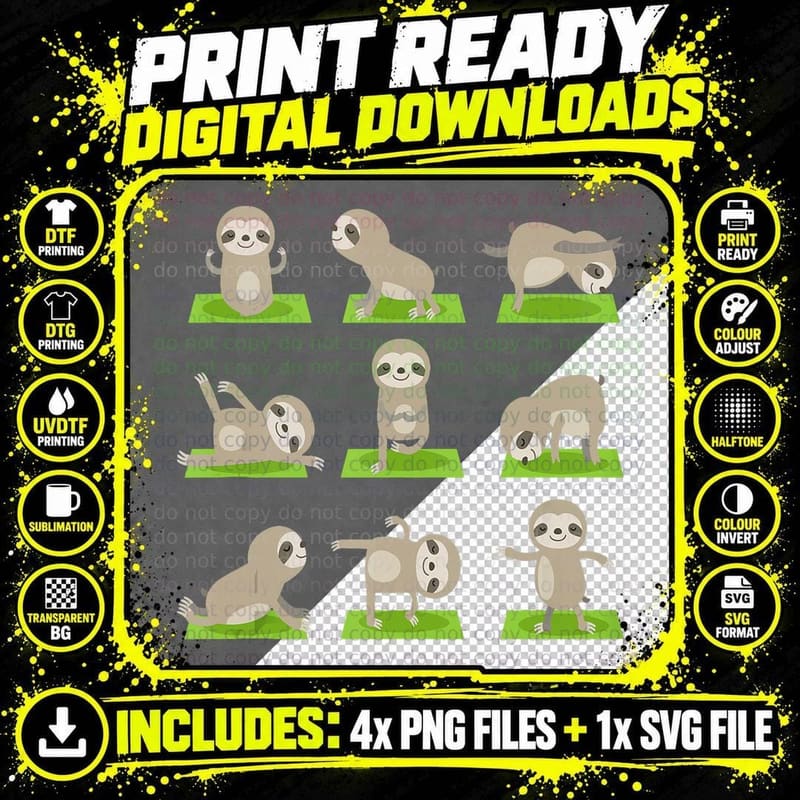Yoga Sloth Shirt-Sloths Doing Yoga on Mat-Cool Gifts Tee Png SVG Digital Bundle