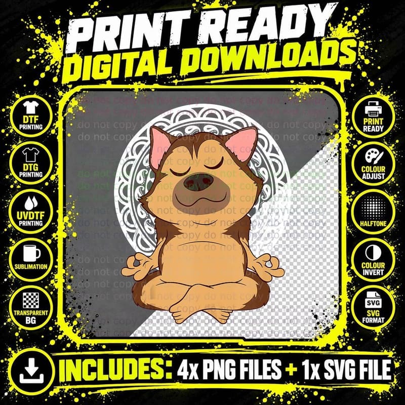 Yoga Zen Relax Inhale Exhale Dog Animal Tee Png SVG Digital Bundle