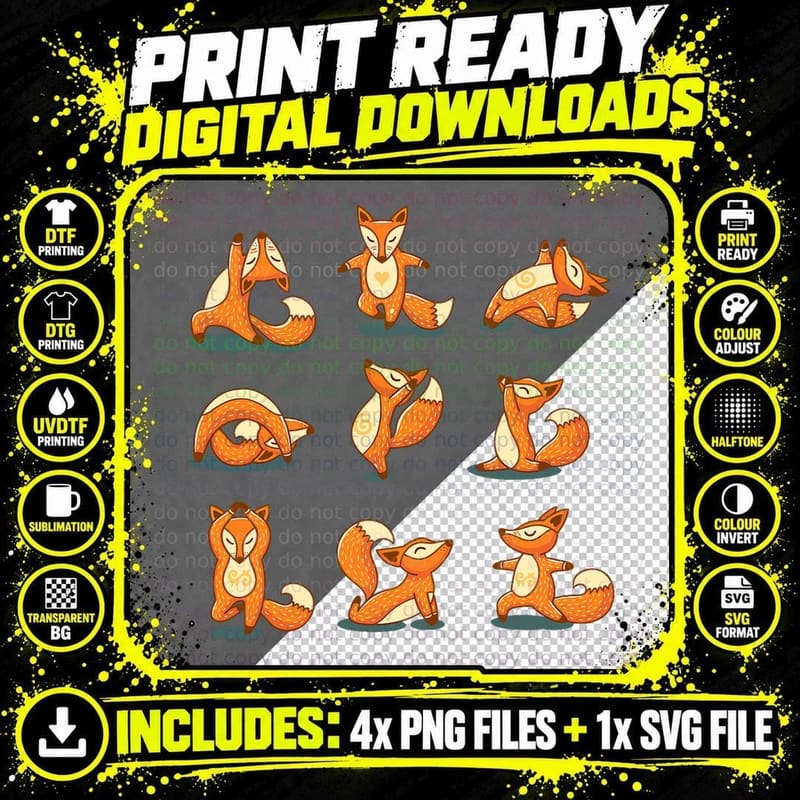 Yogi Fox Doing Yoga Exercise Funny Meditation T-Shirt Png SVG Digital Bundle