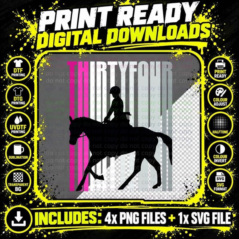 34th Horse Riding Birthday T-Shirt, Horse Riding Theme Png SVG Digital Bundle