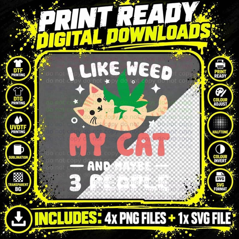 420 Weed Cat T-Shirt, Stoner Vibes, Pet Lover Apparel Png SVG Digital Bundle
