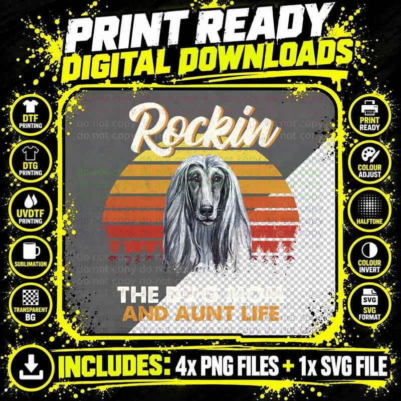Afghan Hound T-Shirt, Retro Sunset Style, Dog Mom Apparel Png SVG Digital Bundle