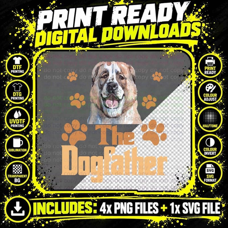 Alabai Dog Father T-Shirt, Funny Dog Dad Gift Png SVG Digital Bundle