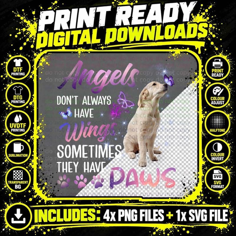 Angels Wings Paws T-Shirt, Pet Lover Apparel Png SVG Digital Bundle