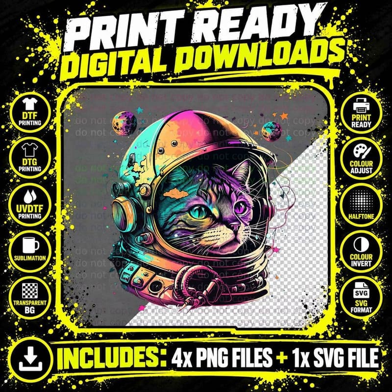 Astronaut Cat Space Cat Galaxy Kitten T-Shirt Png SVG Digital Bundle