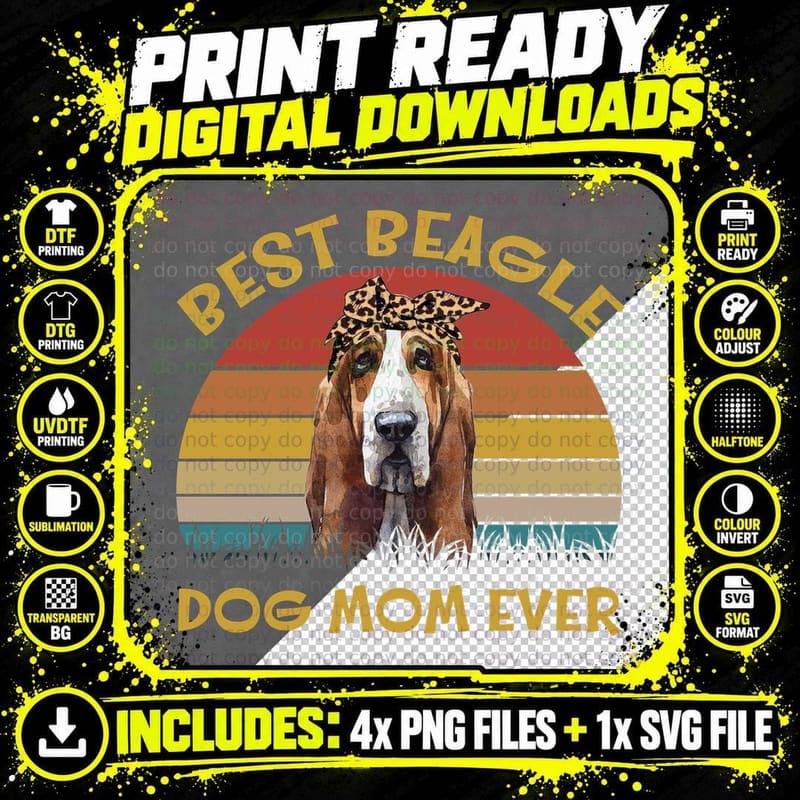 Basset Hound T-Shirt, Retro Sunset Print, Dog Mom Apparel Png SVG Digital Bundle