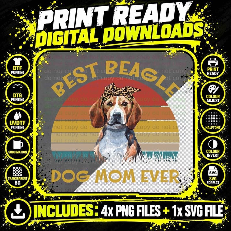 Beagle Mom T-Shirt, Retro Vintage Style Png SVG Digital Bundle