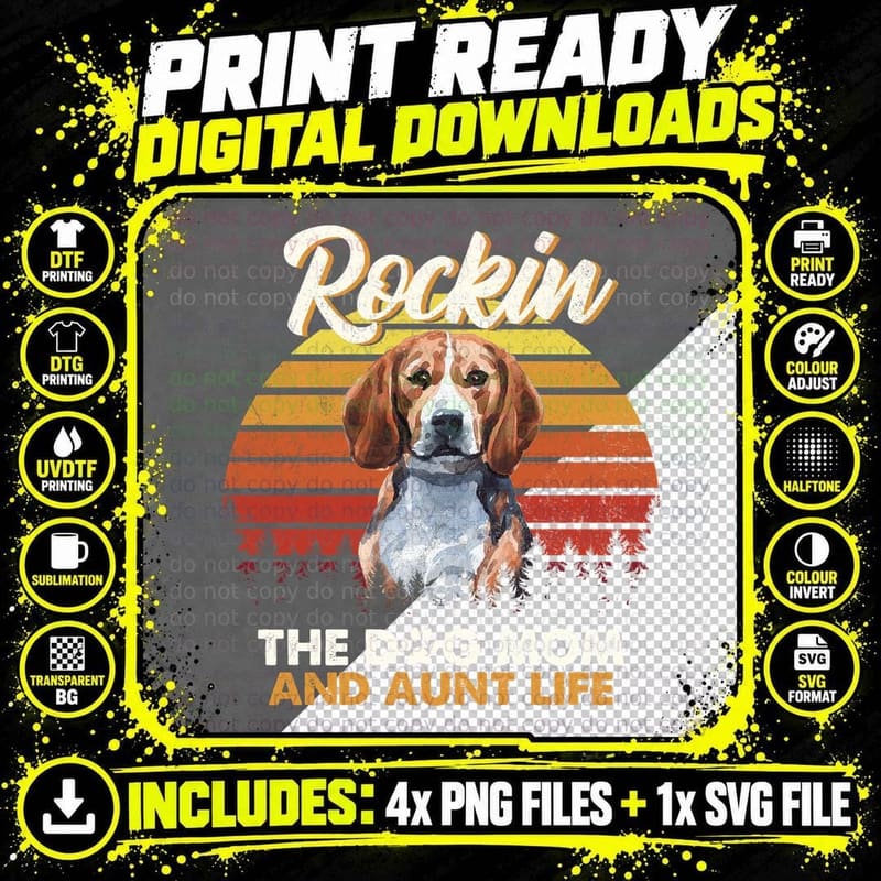 Beagle T-Shirt, Retro Sunset Print, Dog Mom Apparel Png SVG Digital Bundle
