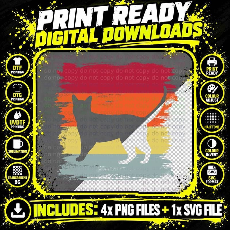 Bengal Cat Silhouette T-Shirt, Rainbow Brushstroke Style Png SVG Digital Bundle