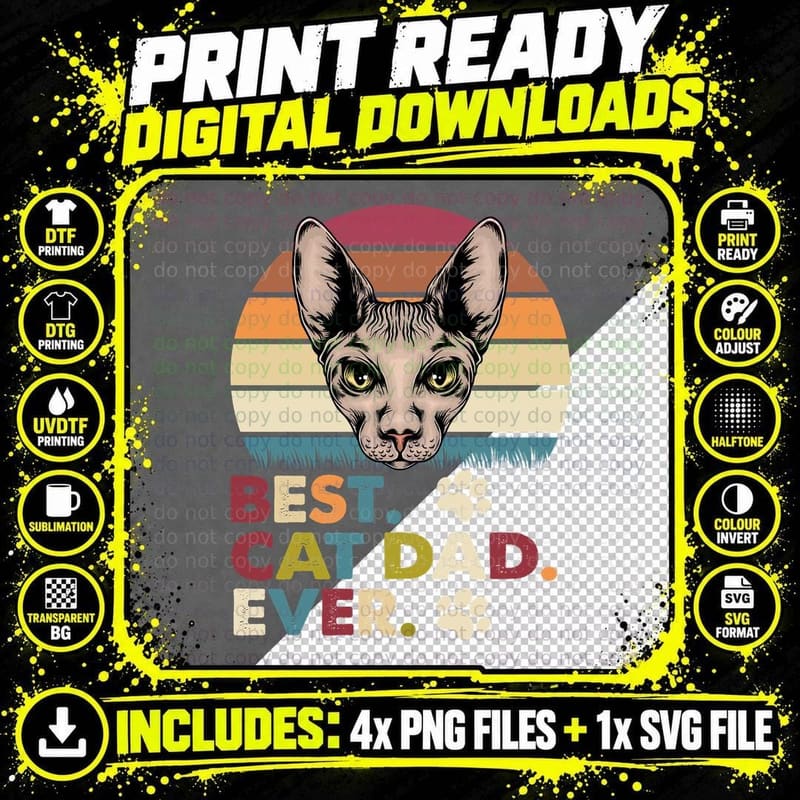 Best Cat Dad Ever Sphinx T-Shirt, Vintage Retro Png SVG Digital Bundle