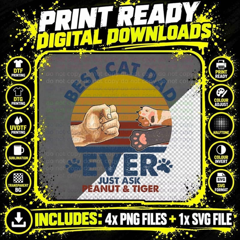 Best Cat Dad Ever T-Shirt, Retro Vintage Style Png SVG Digital Bundle