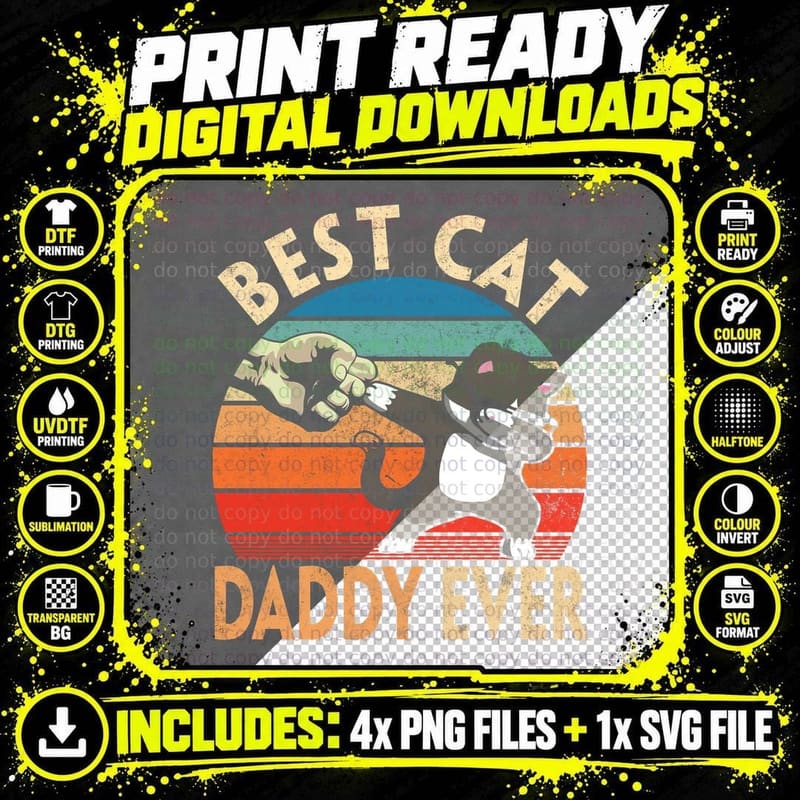Best Cat Daddy Ever T-Shirt, Vintage Retro Png SVG Digital Bundle