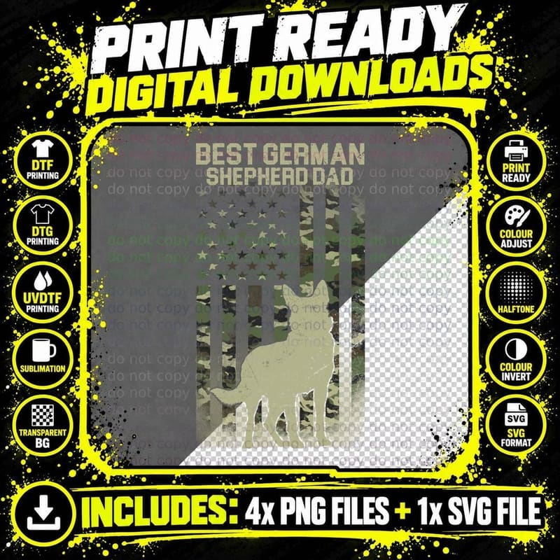 Best German Shepherd Dad T-Shirt, Patriotic Camo Print Png SVG Digital Bundle