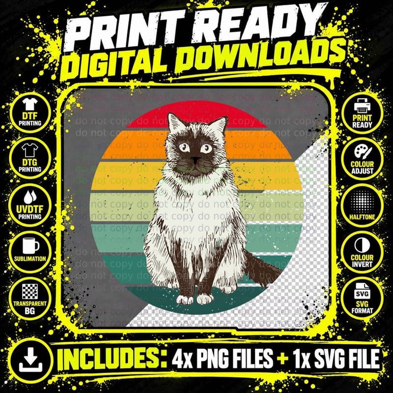 Birman Cat T-Shirt, Vintage Retro Style Png SVG Digital Bundle