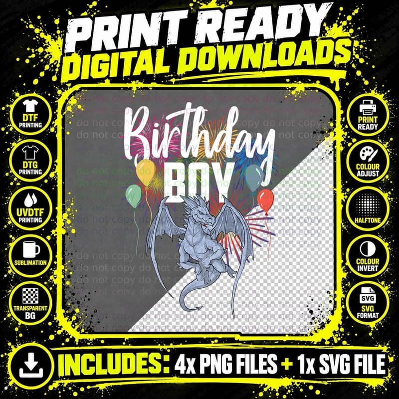 Birthday Boy Dragon Lover Funny Kids T-Shirt Png SVG Digital Bundle