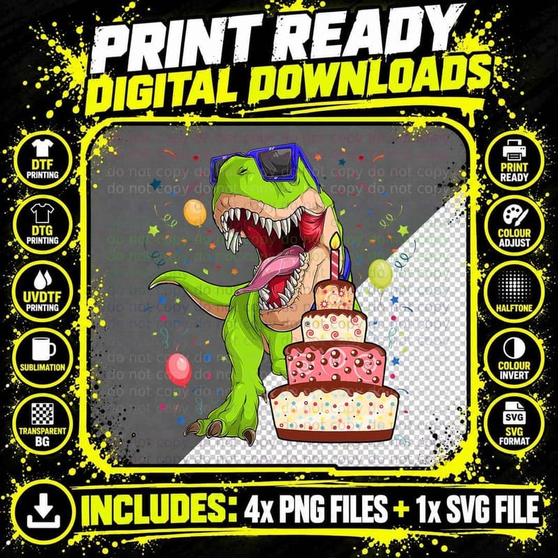 Birthday Boy T-Rex RAWR Dinosaur Birthday T-Shirt Png SVG Digital Bundle