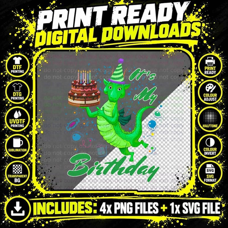 Birthday Dragon Party T-Shirt, Kids Birthday Party Png SVG Digital Bundle