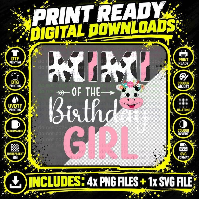 Birthday Girl Cow T-Shirt, Farm Animal Theme Png SVG Digital Bundle