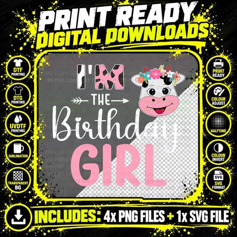 Birthday Girl Farm Cow T-Shirt, Birthday Party Theme Png SVG Digital Bundle