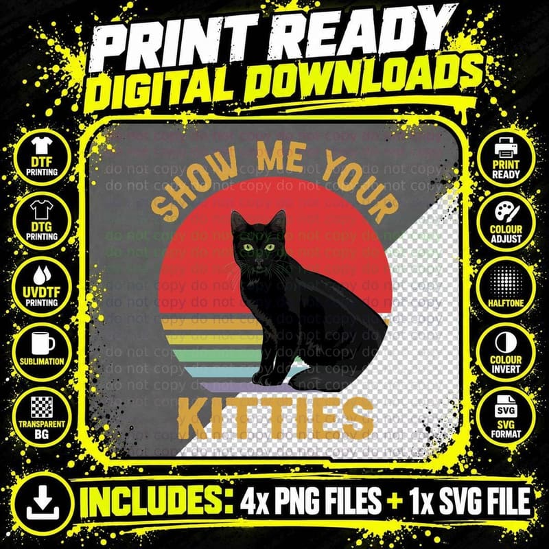 Black Cat T-Shirt, Funny Kitties Design Png SVG Digital Bundle